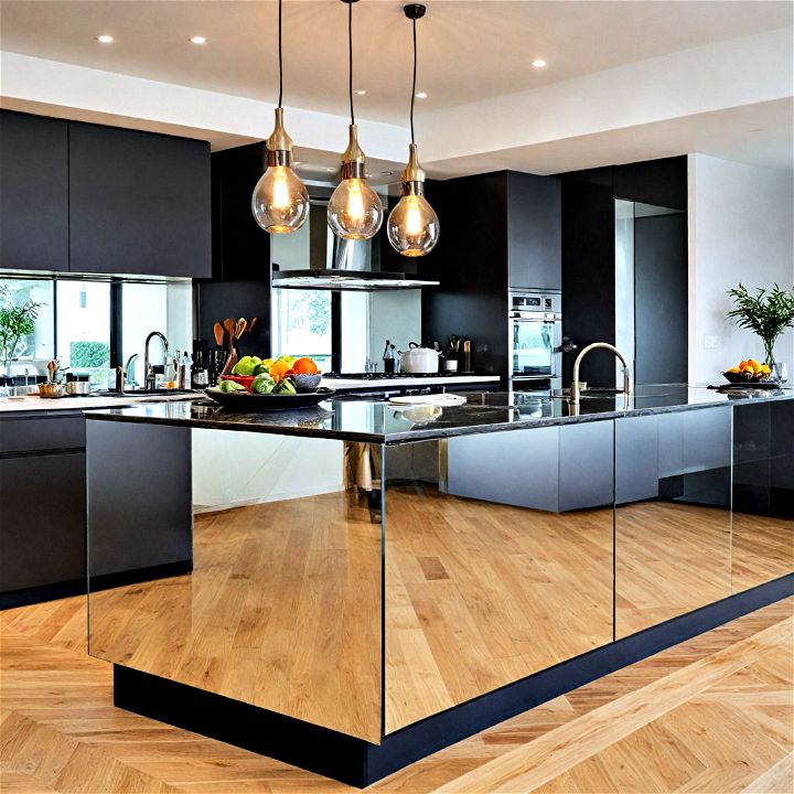 sophisticated kitchen island mirrored panel