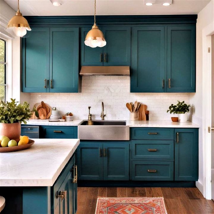 sophisticated vibrant teal cabinets