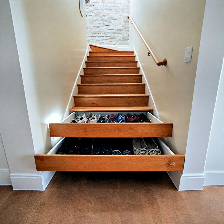 space saving staircase shoe storage