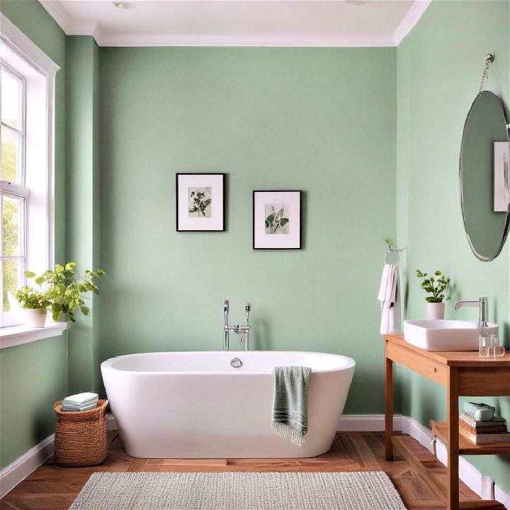 spearmint green accent wall for bathroom