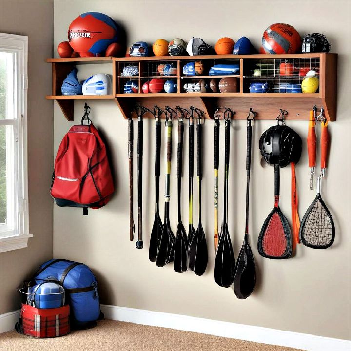 sports equipment organizer for garage wall