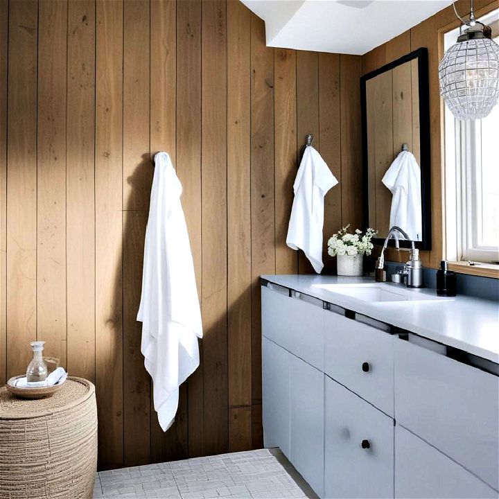 stained wood shiplap for bathroom