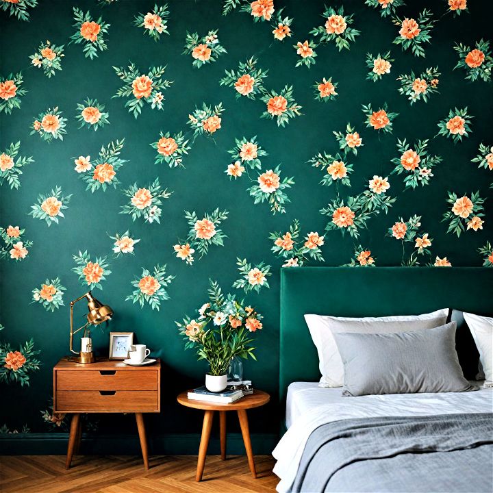 statement dark green wallpaper to give your bedroom a focal point