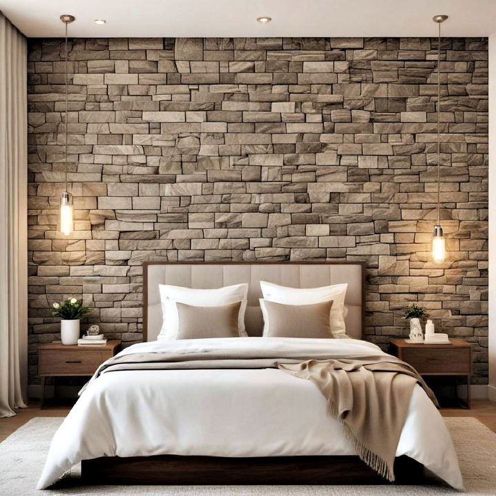 stone cladding for bedroom accent wall