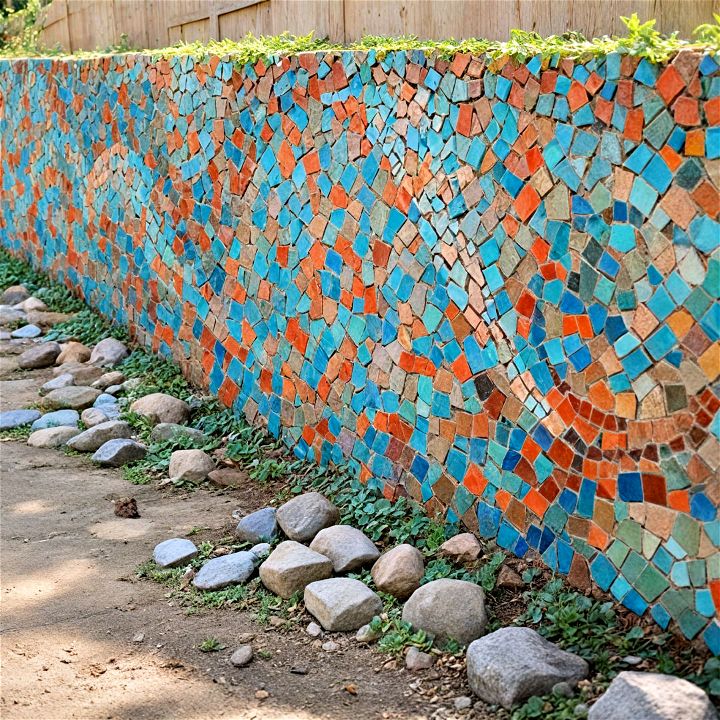striking and captivating mosaic tile retaining wall