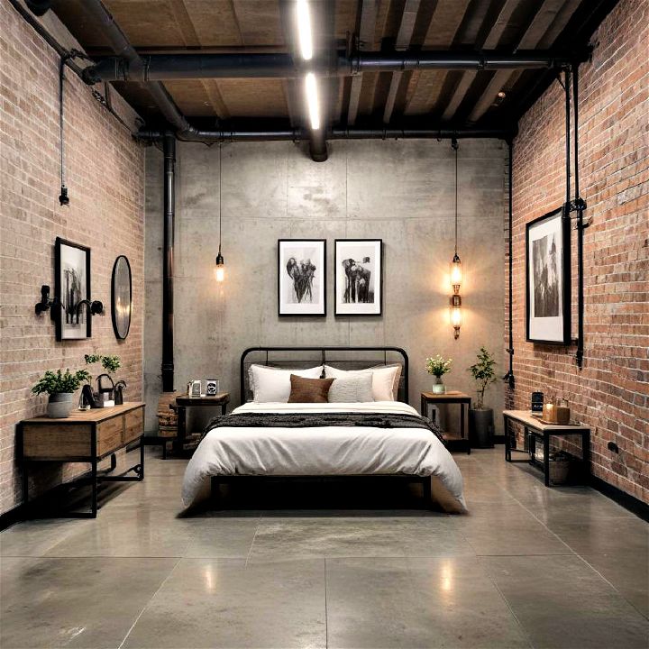 striking and trendy industrial chic bedroom