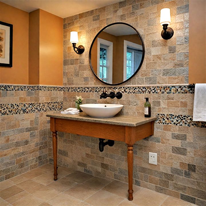 striking half wall with tile insets