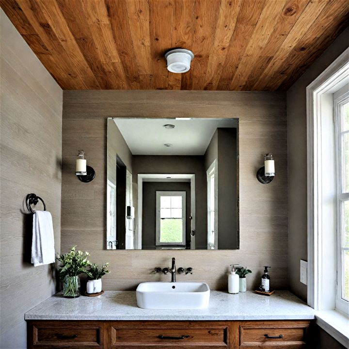 striking wooden plank bathroom ceiling