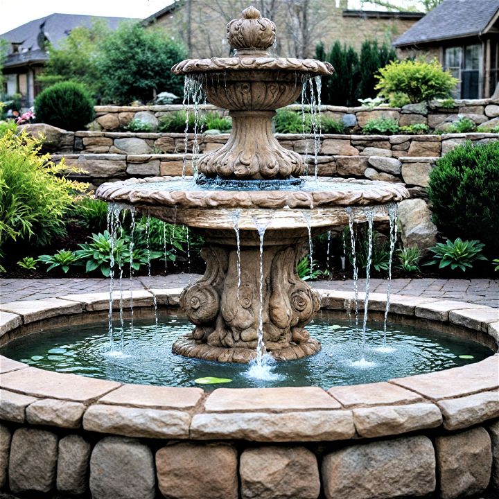 stunning circular pond with a centerpiece waterfall