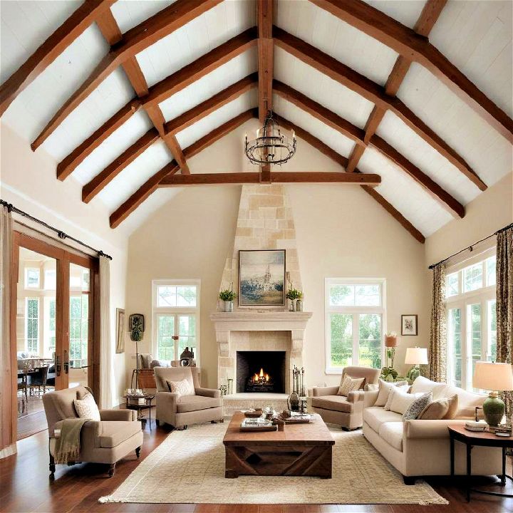stunning vaulted ceiling with beams