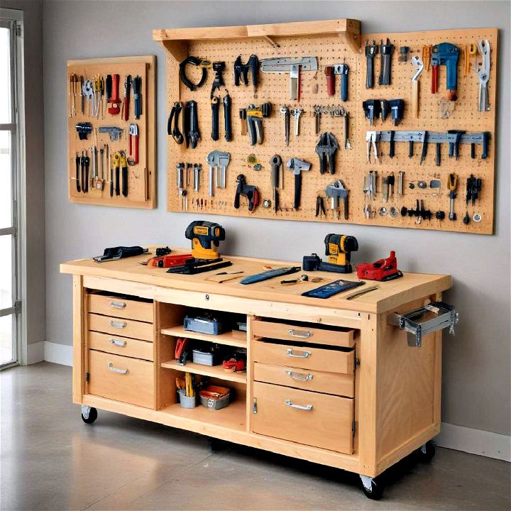 sturdy rolling workbench with cabinets