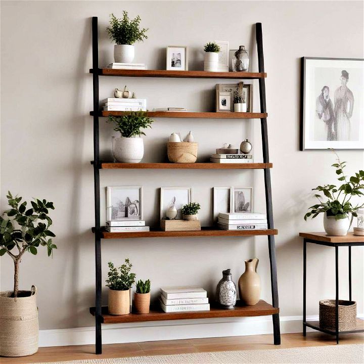 stylish and space saving ladder shelves