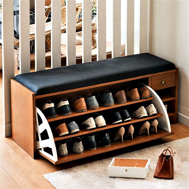 stylish bench with hidden shoe compartments