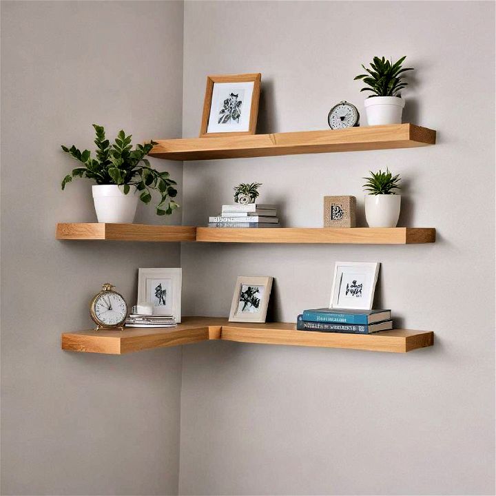 stylish corner floating shelves
