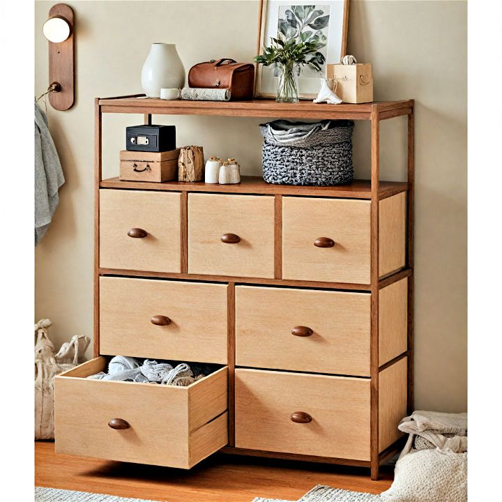 stylish dresser with open shelves