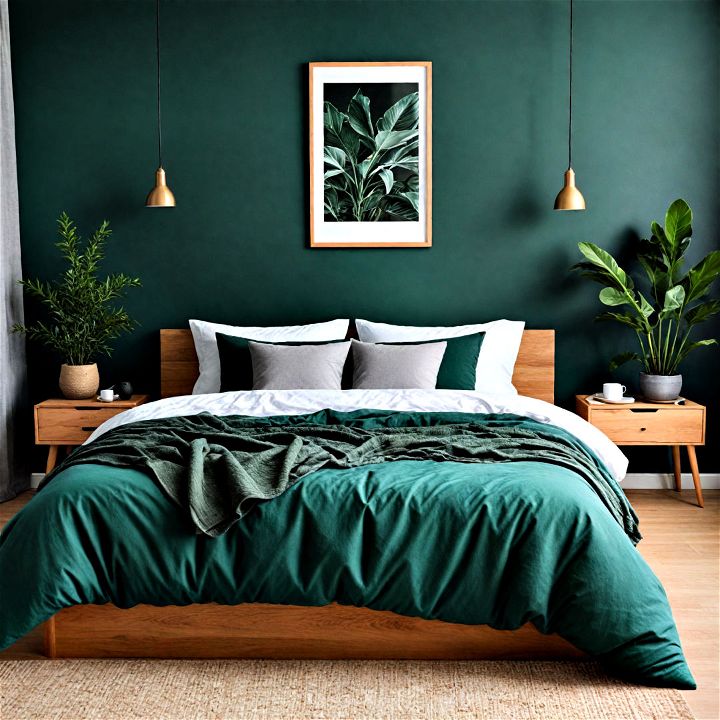 stylish functional scandinavian inspired dark green bedroom