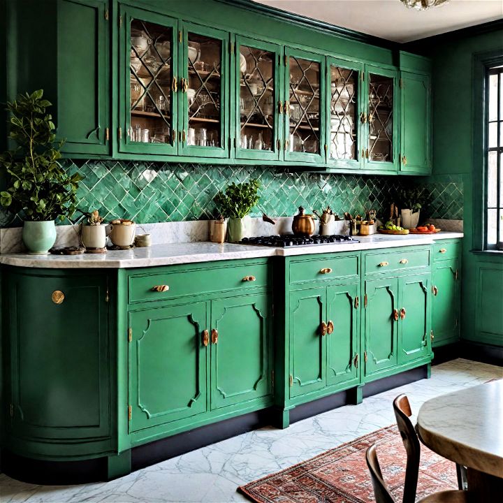 stylish kitchen shamrock green art deco cabinets