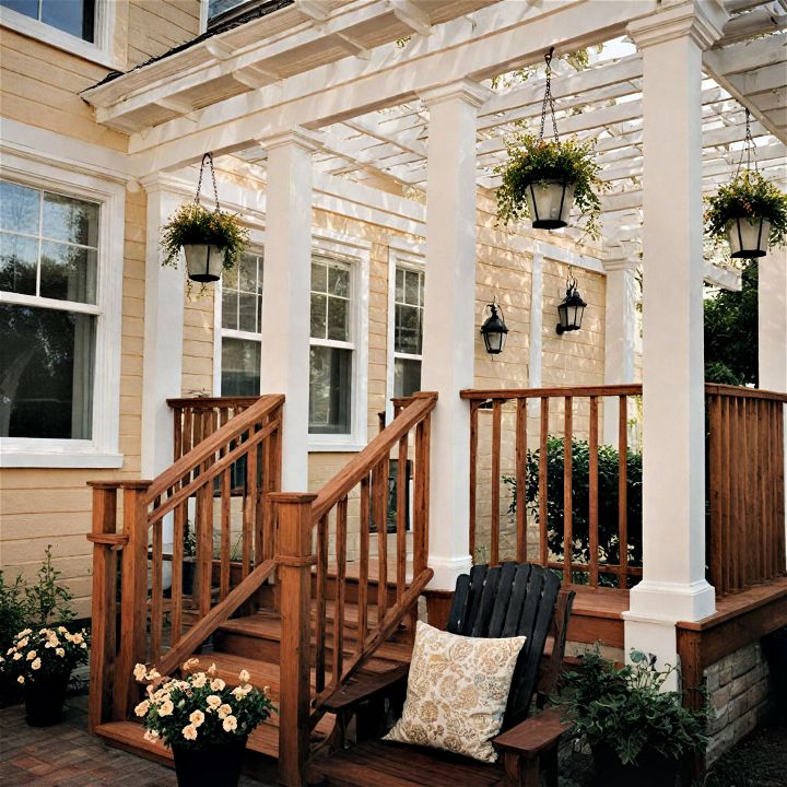 stylish porch railings with a pergola top