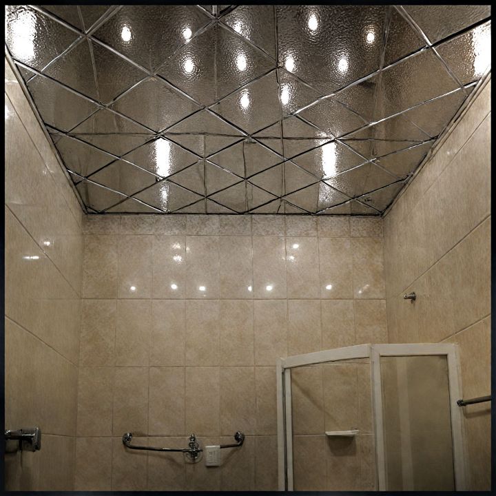 stylish reflective tiles bathroom ceiling