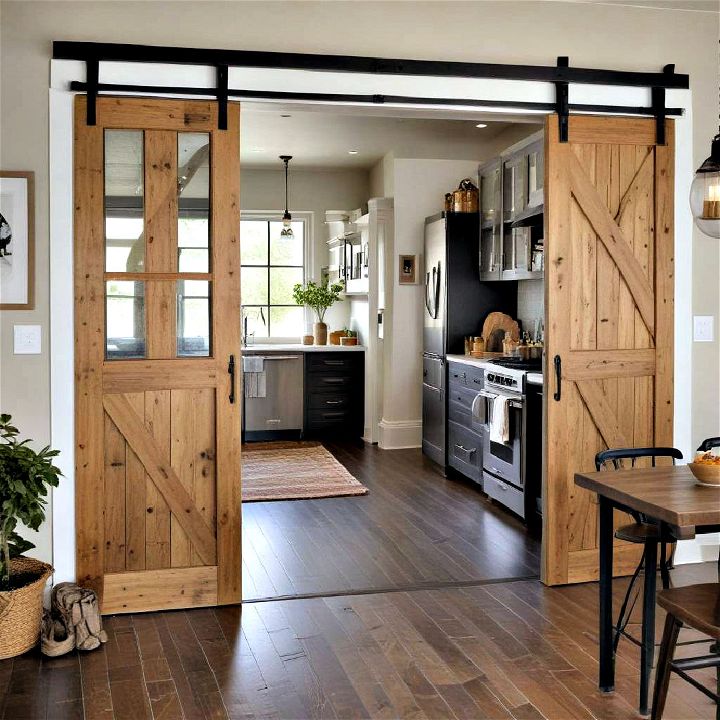 stylish sliding barn door to close off your open kitchen pantry