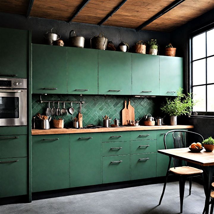stylish spruce green industrial style cabinets