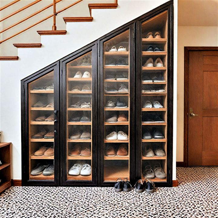 stylish under stair shoe storage