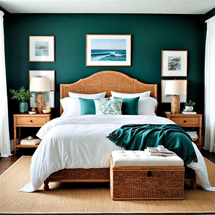 subtly bring the beach to your green bedroom with coastal theme