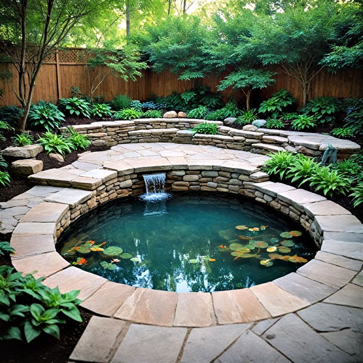 sunken patio pond with a surrounding waterfall  