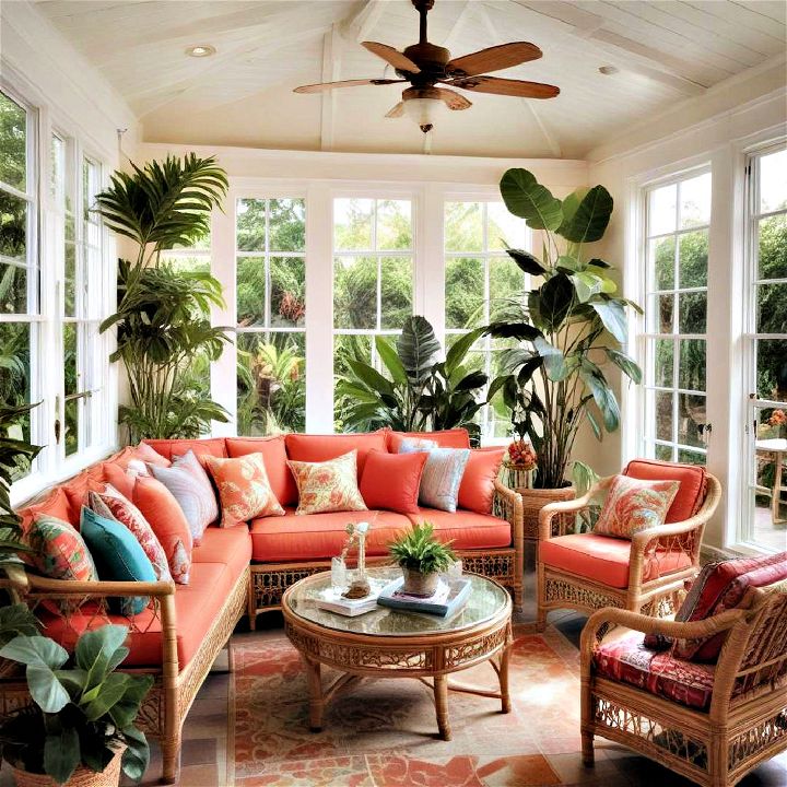 sunroom a tropical makeover with vibrant color