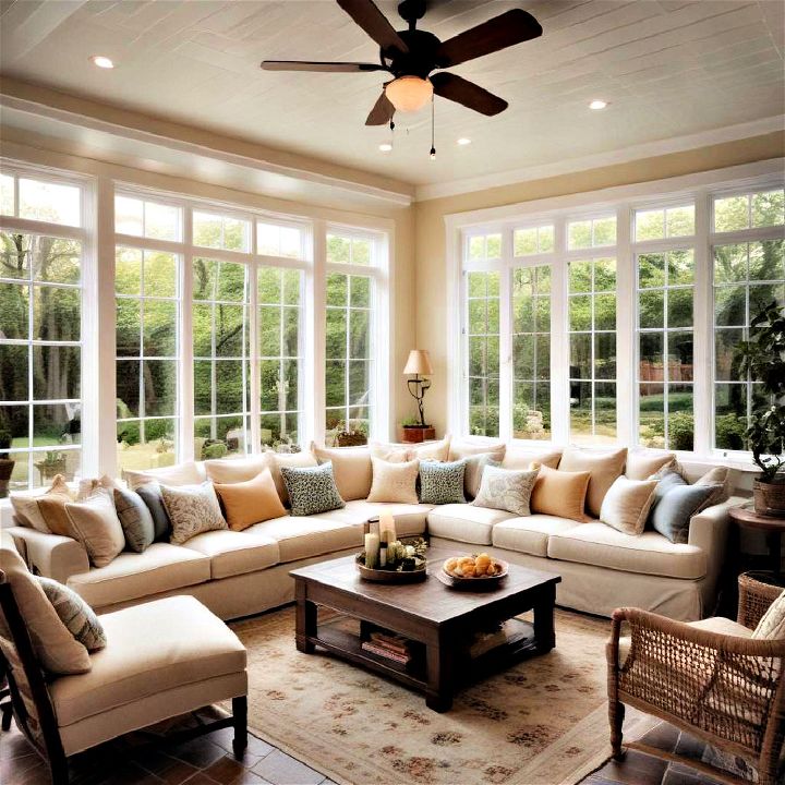 sunroom as a cozy den for entertaining guest