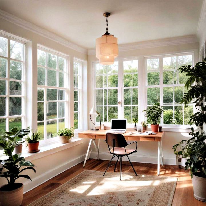 sunroom converted into a home office