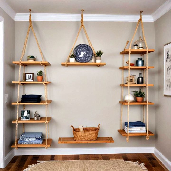 suspended rope shelves for small spaces