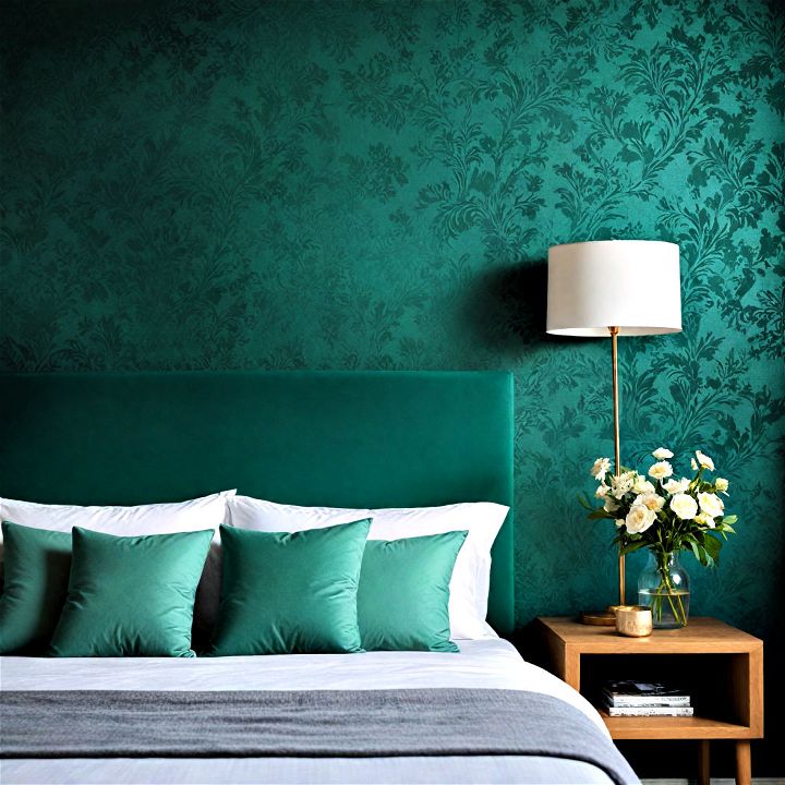 textured emerald green wallpaper to add interest to your bedroom