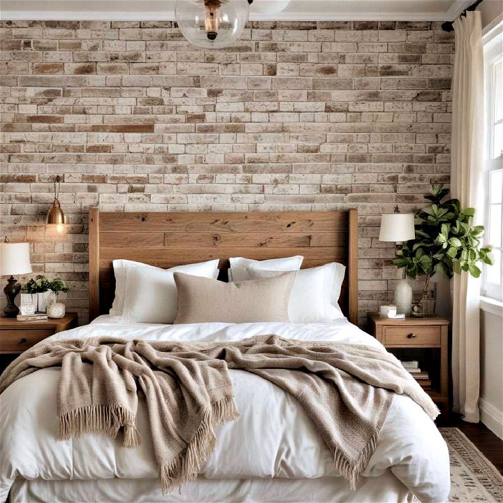 textured wallpaper farmhouse bedroom