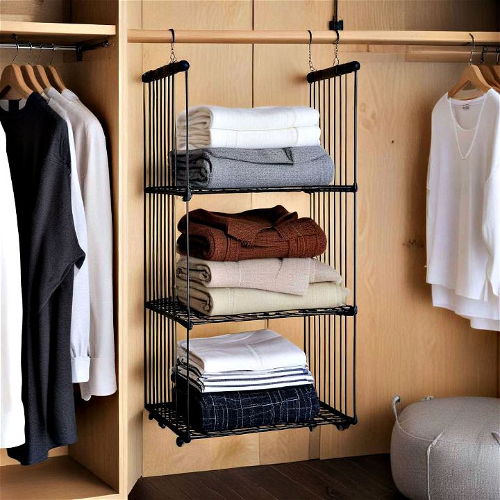 tiered hanging shelves to maximize vertical space