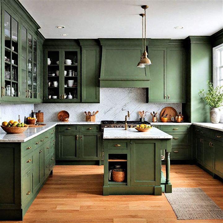 timeless design with a twist olive green shaker cabinets