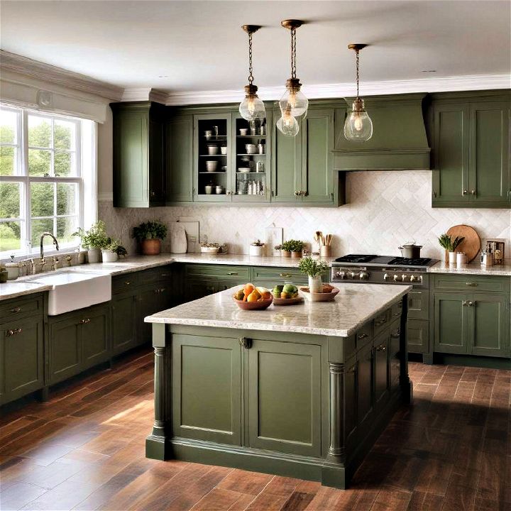 timeless moss green colonial cabinets