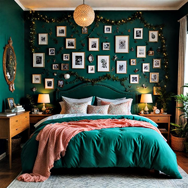 turn your dark green bedroom into a whimsical wonderland with playful elements
