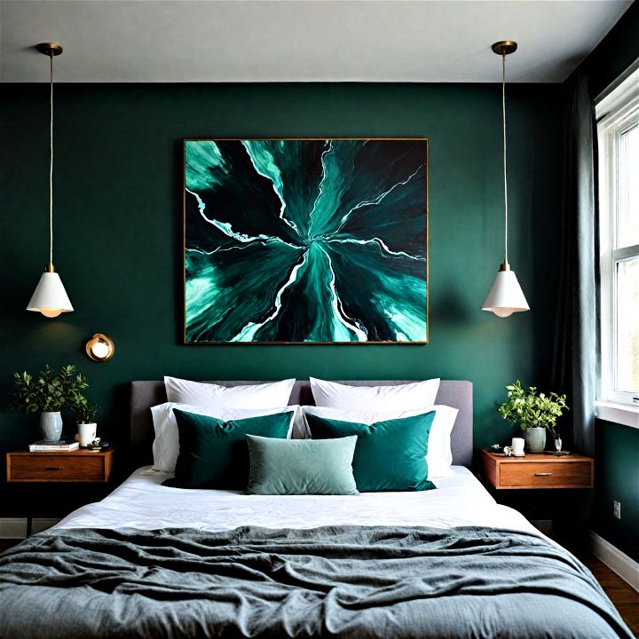 turn your green bedroom into a stylish space with contemporary artistry