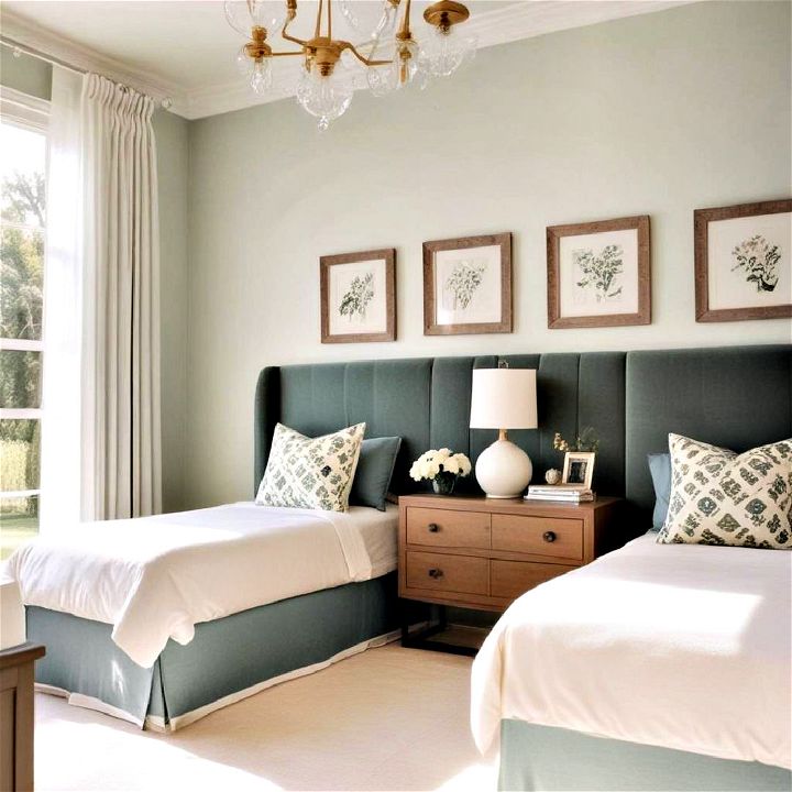twin beds with combined headboard