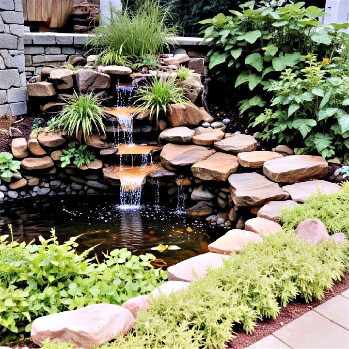 under deck pond with a hidden waterfall for limited yard space