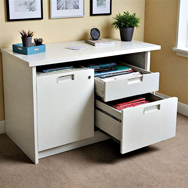 under desk cabinets to stash files and supplies