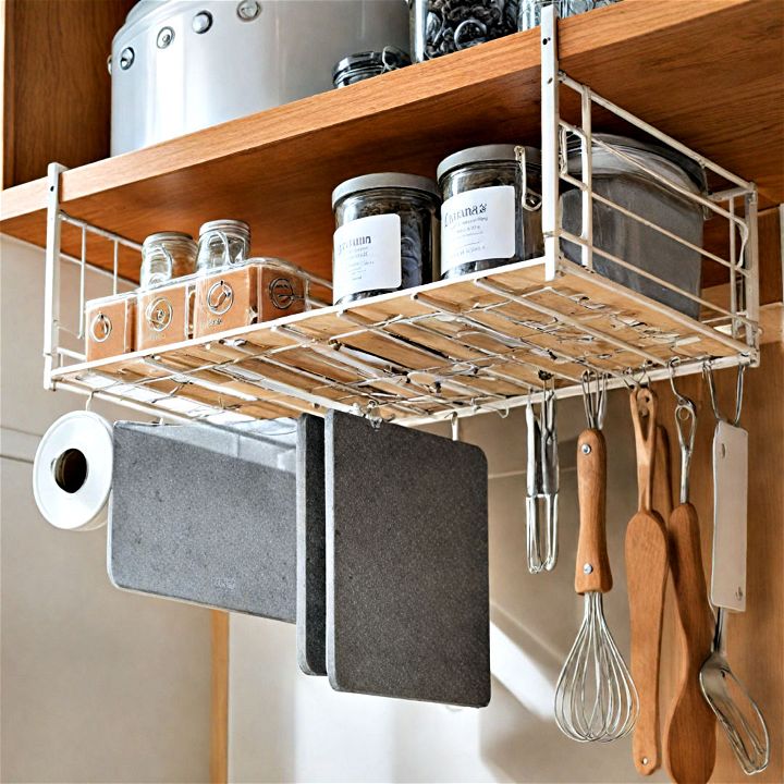under shelf baskets to cleverly utilize the often wasted cabinet space