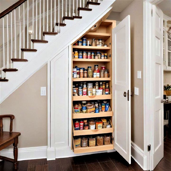 under stair pantry for food and kitchen gadgets