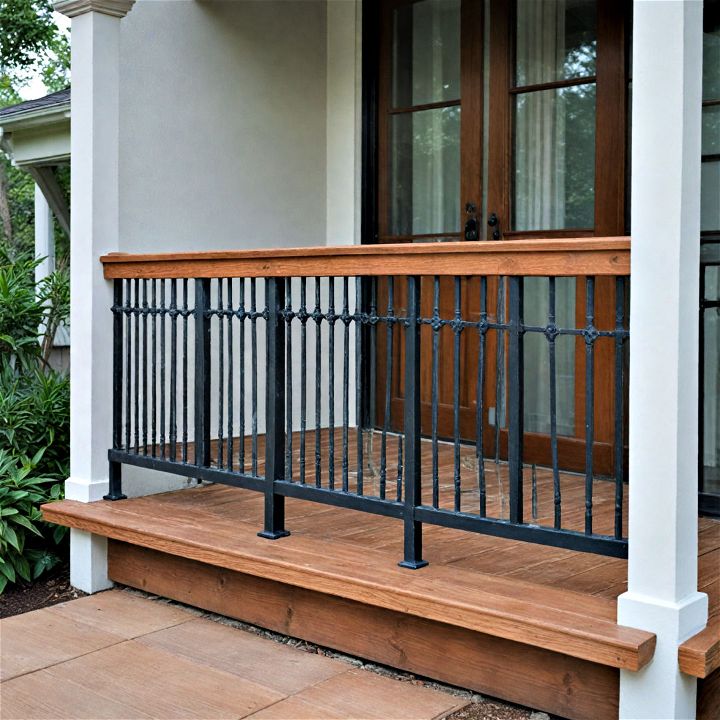 unique and eclectic wood & metal porch railing