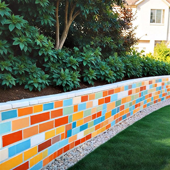 unique and vibrant glazed tile retaining wall