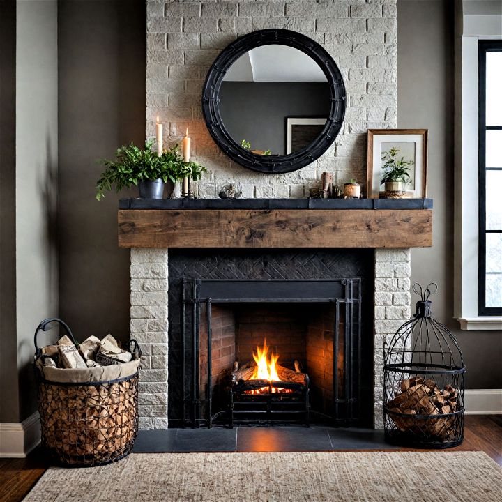 unique edgy industrial themed fireplace decor
