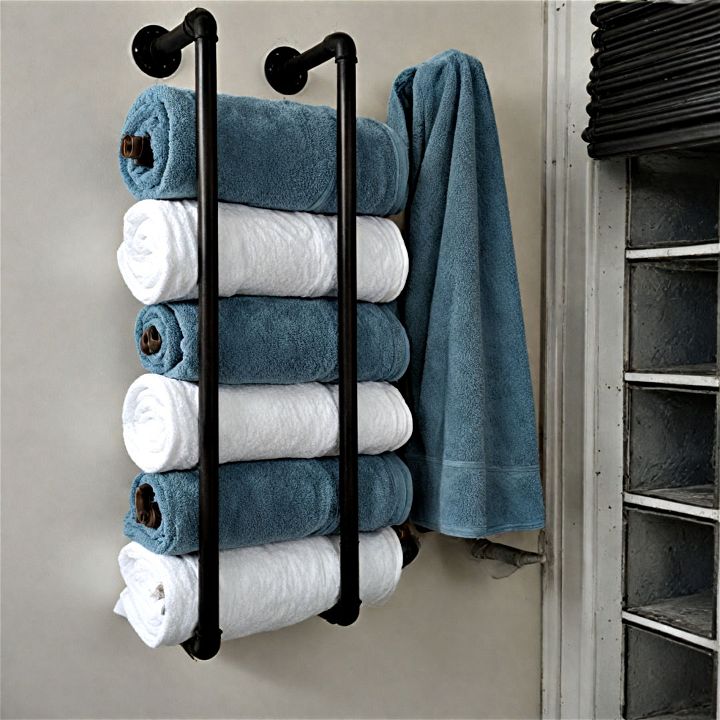 unique industrial pipe rack for towel storage