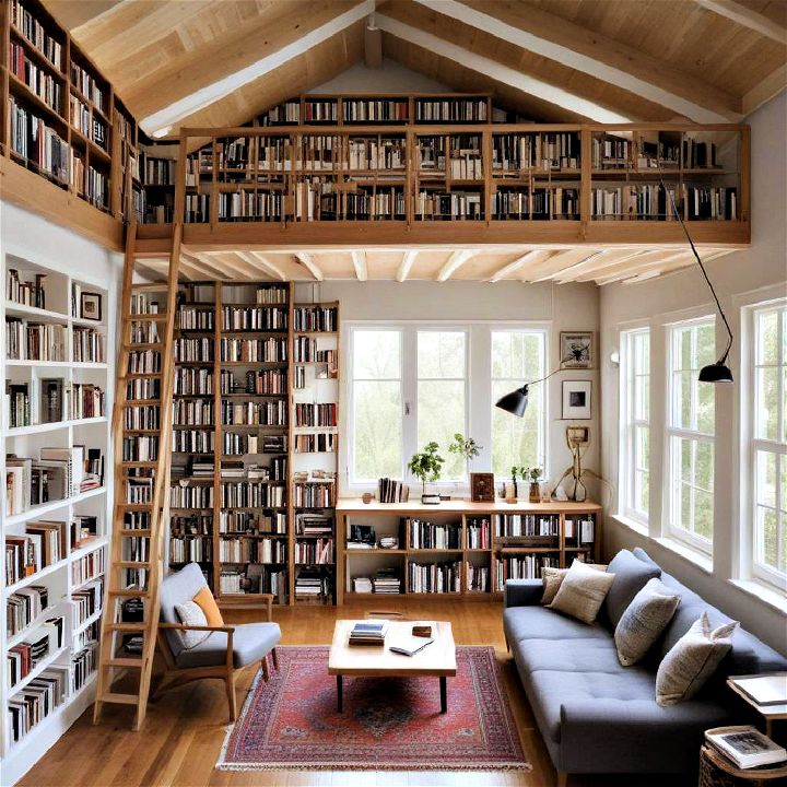 unique lofted home library