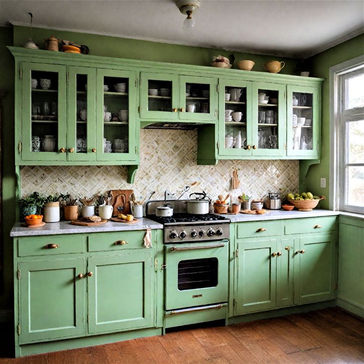 unique pistachio green vintage cabinets